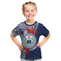 Samoa Rugby Personalized Kid T Shirt Toa Samoa Myriad Siapo LT7 Blue - Polynesian Pride