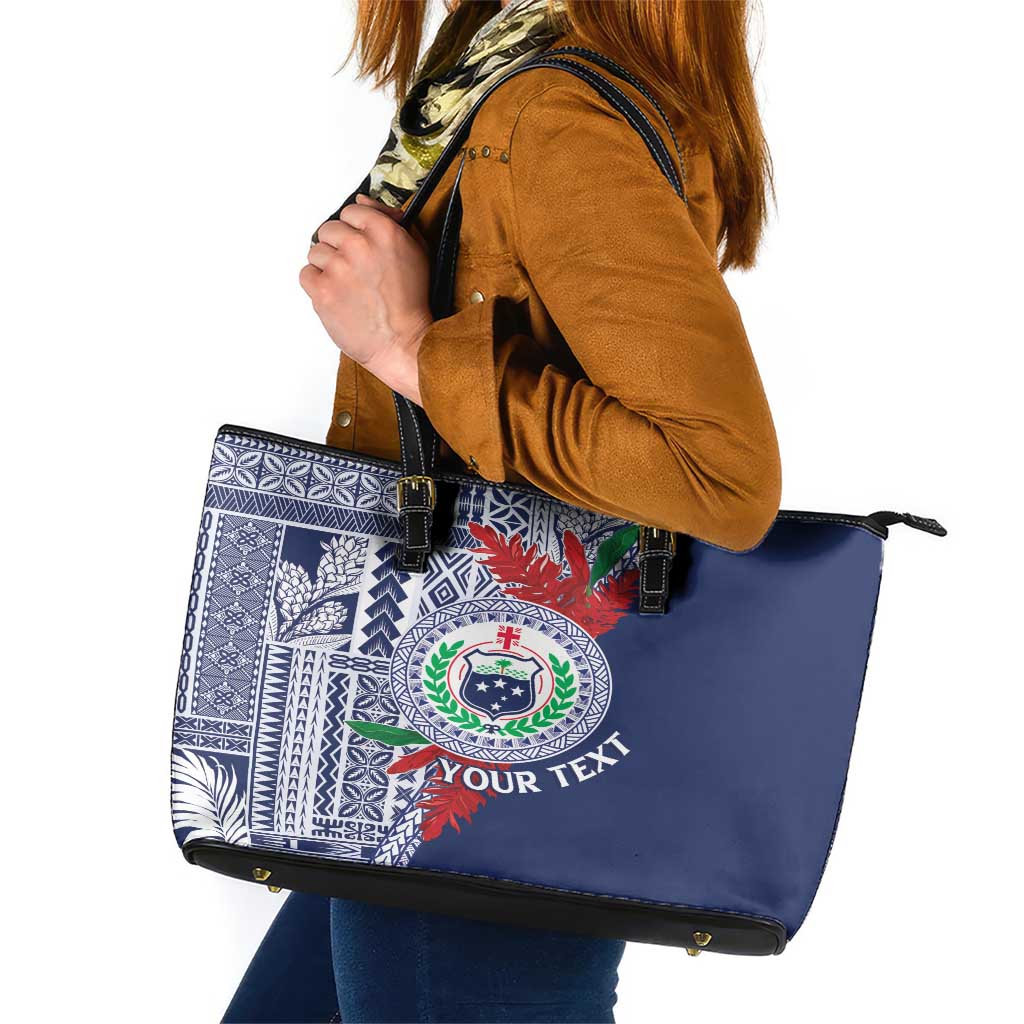 Samoa Rugby Personalized Leather Tote Bag Toa Samoa Myriad Siapo LT7 Blue - Polynesian Pride