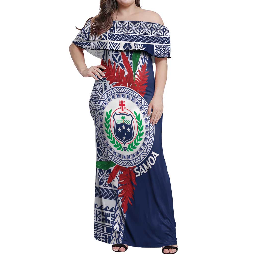 Samoa Rugby Personalized Off Shoulder Maxi Dress Toa Samoa Myriad Siapo LT7 Women Blue - Polynesian Pride