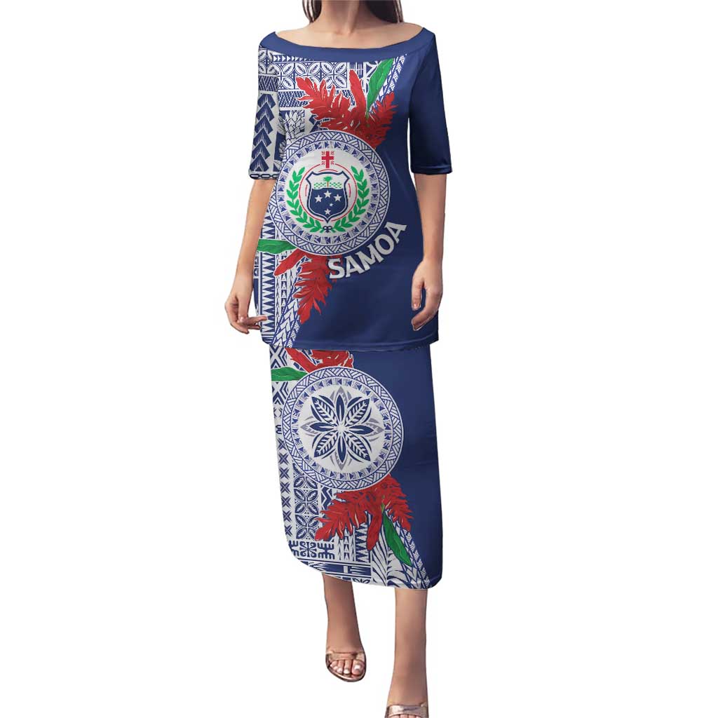 Samoa Rugby Personalized Puletasi Toa Samoa Myriad Siapo LT7 Long Dress Blue - Polynesian Pride