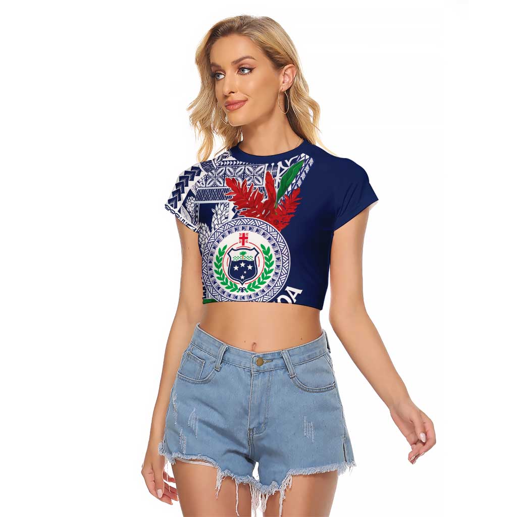 Samoa Rugby Personalized Raglan Cropped T Shirt Toa Samoa Myriad Siapo LT7 Female Blue - Polynesian Pride