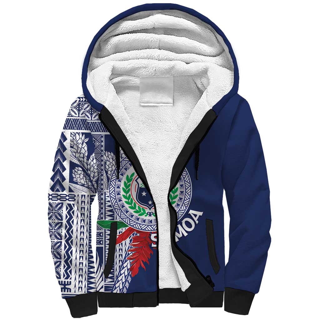 Samoa Rugby Personalized Sherpa Hoodie Toa Samoa Myriad Siapo LT7 Unisex Blue - Polynesian Pride