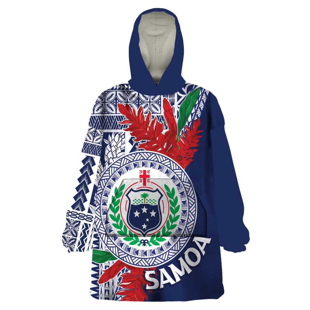 Samoa Rugby Personalized Wearable Blanket Hoodie Toa Samoa Myriad Siapo LT7 One Size Blue - Polynesian Pride