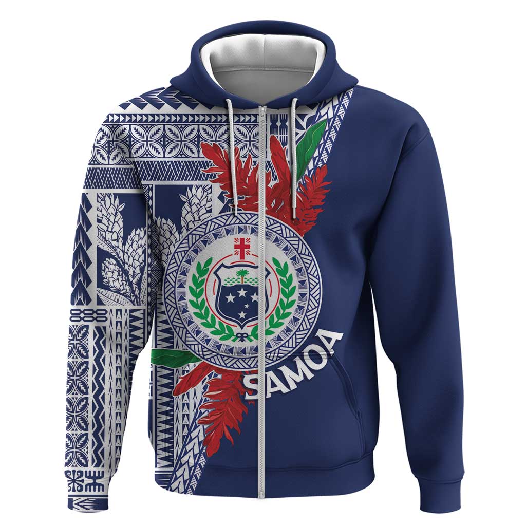 Samoa Rugby Personalized Zip Hoodie Toa Samoa Myriad Siapo LT7 Zip Hoodie Blue - Polynesian Pride