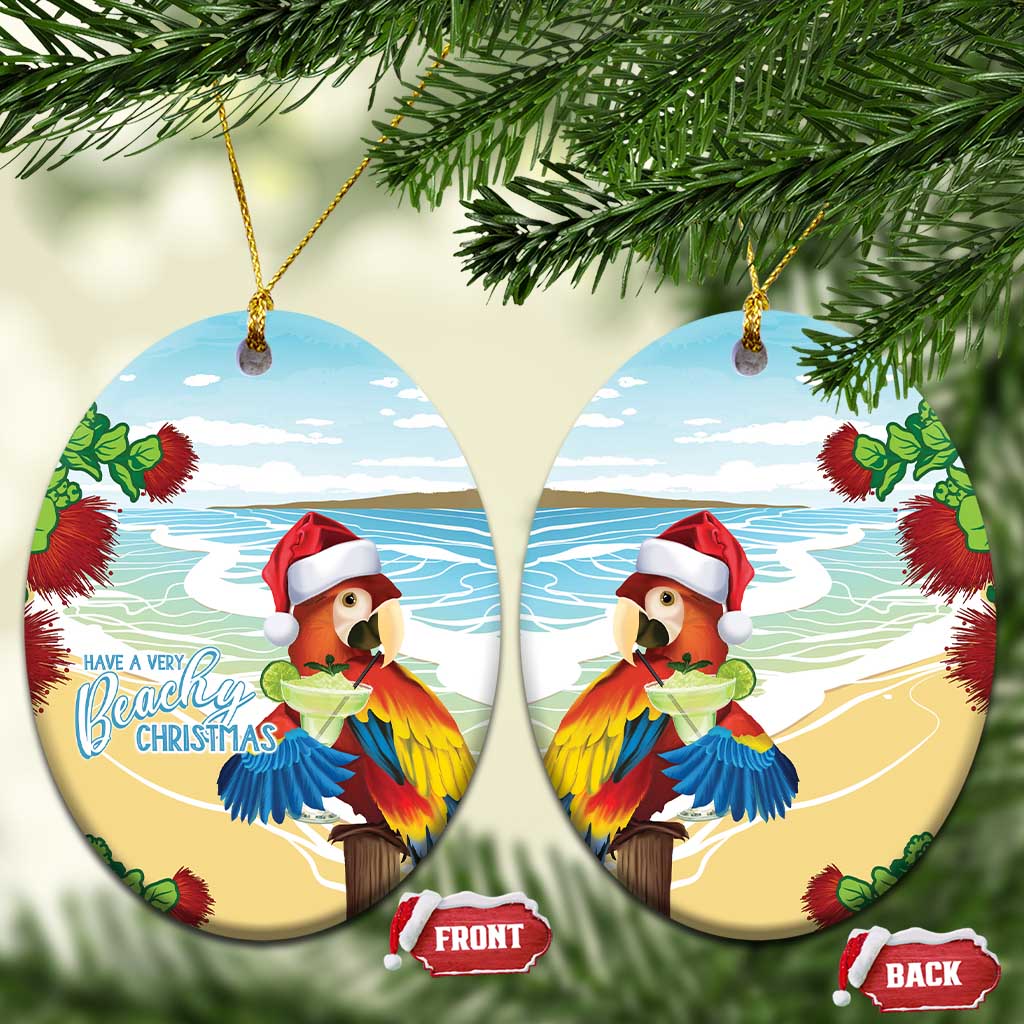 Have A Very Beach Christmas Ceramic Ornament Parrot By Lehua Flower LT7 Oval Art - Polynesian Pride