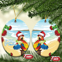 Have A Very Beach Christmas Ceramic Ornament Parrot By Lehua Flower LT7 Oval Art - Polynesian Pride
