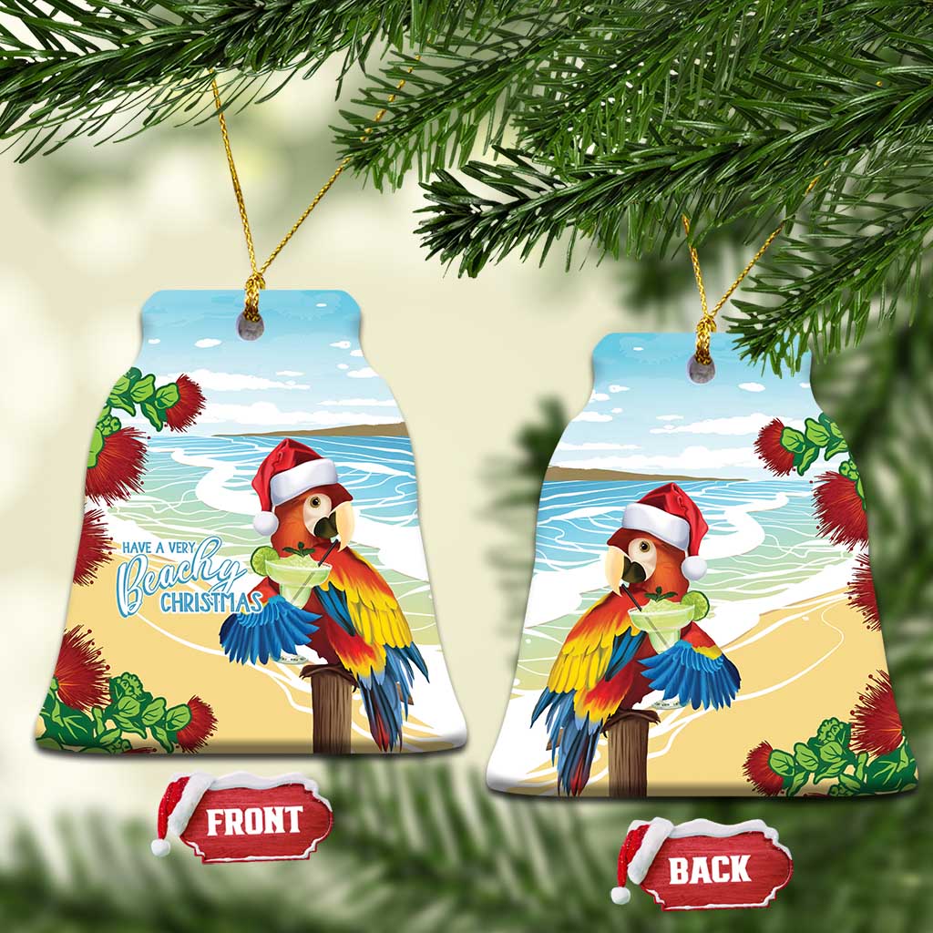 Have A Very Beach Christmas Ceramic Ornament Parrot By Lehua Flower LT7 Bell Flake Art - Polynesian Pride