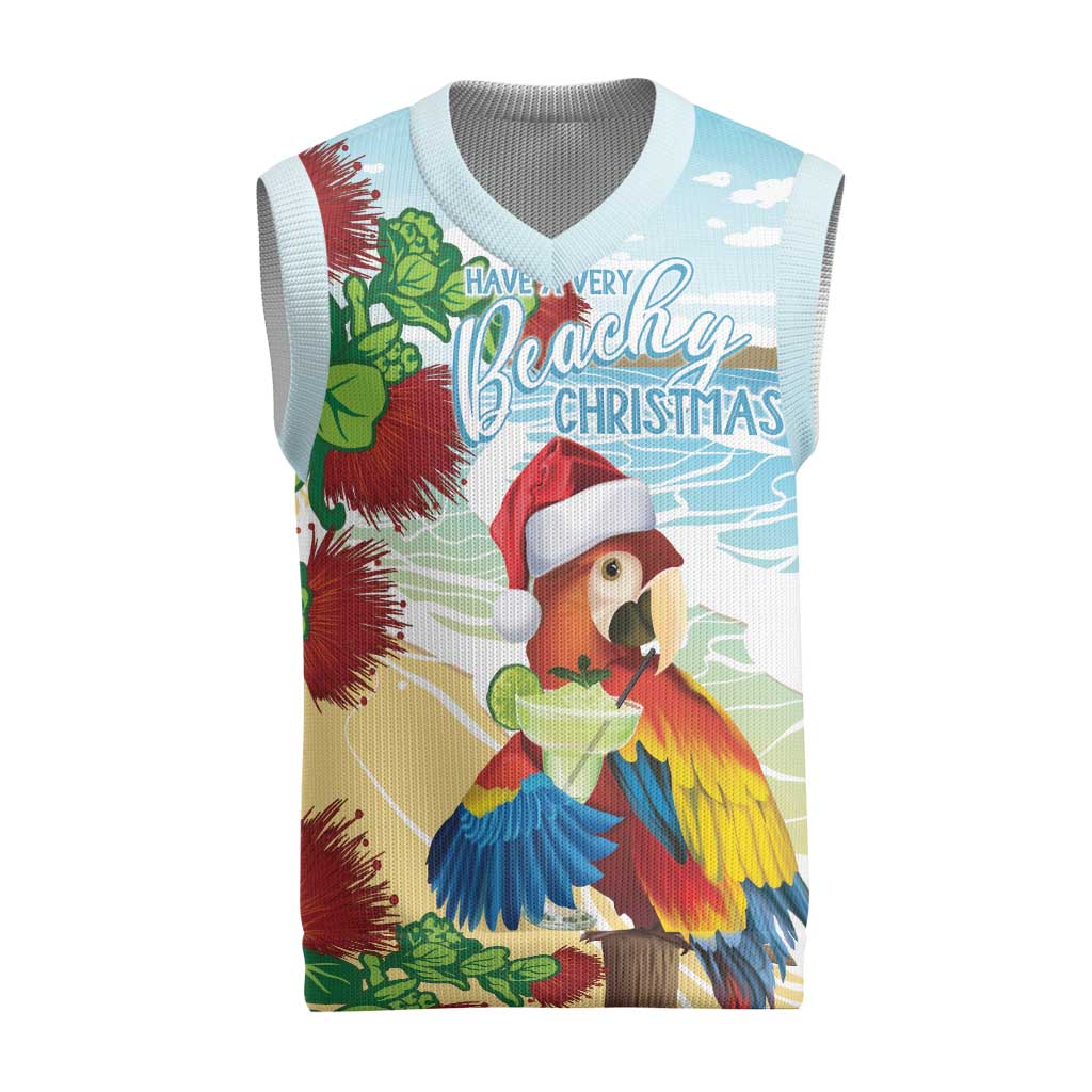 Have A Very Beach Christmas Knitted V-Neck Vest Parrot By Lehua Flower LT7 Art - Polynesian Pride