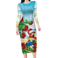 Have A Very Beach Christmas Long Sleeve Bodycon Dress Parrot By Lehua Flower LT7 Long Dress Art - Polynesian Pride