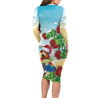 Have A Very Beach Christmas Long Sleeve Bodycon Dress Parrot By Lehua Flower LT7 - Polynesian Pride