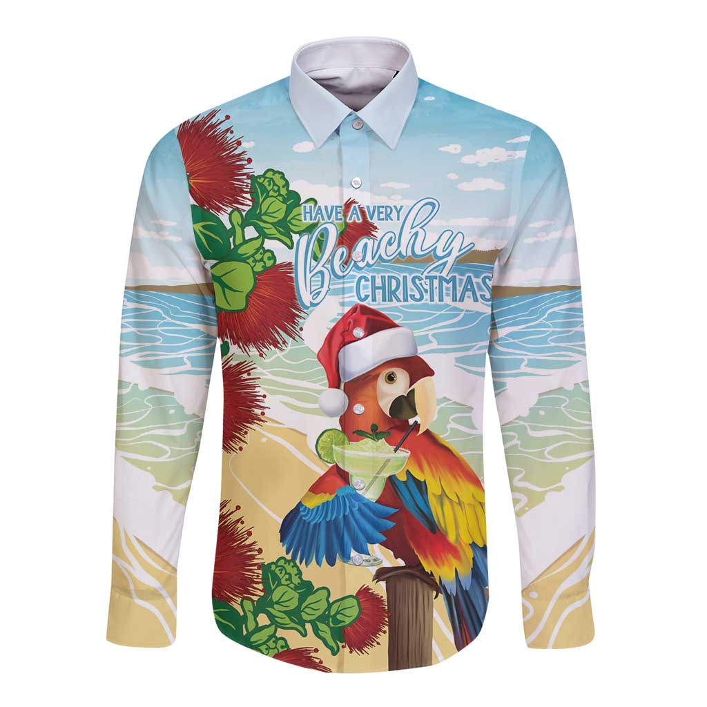 Have A Very Beach Christmas Long Sleeve Button Shirt Parrot By Lehua Flower LT7 Unisex Art - Polynesian Pride