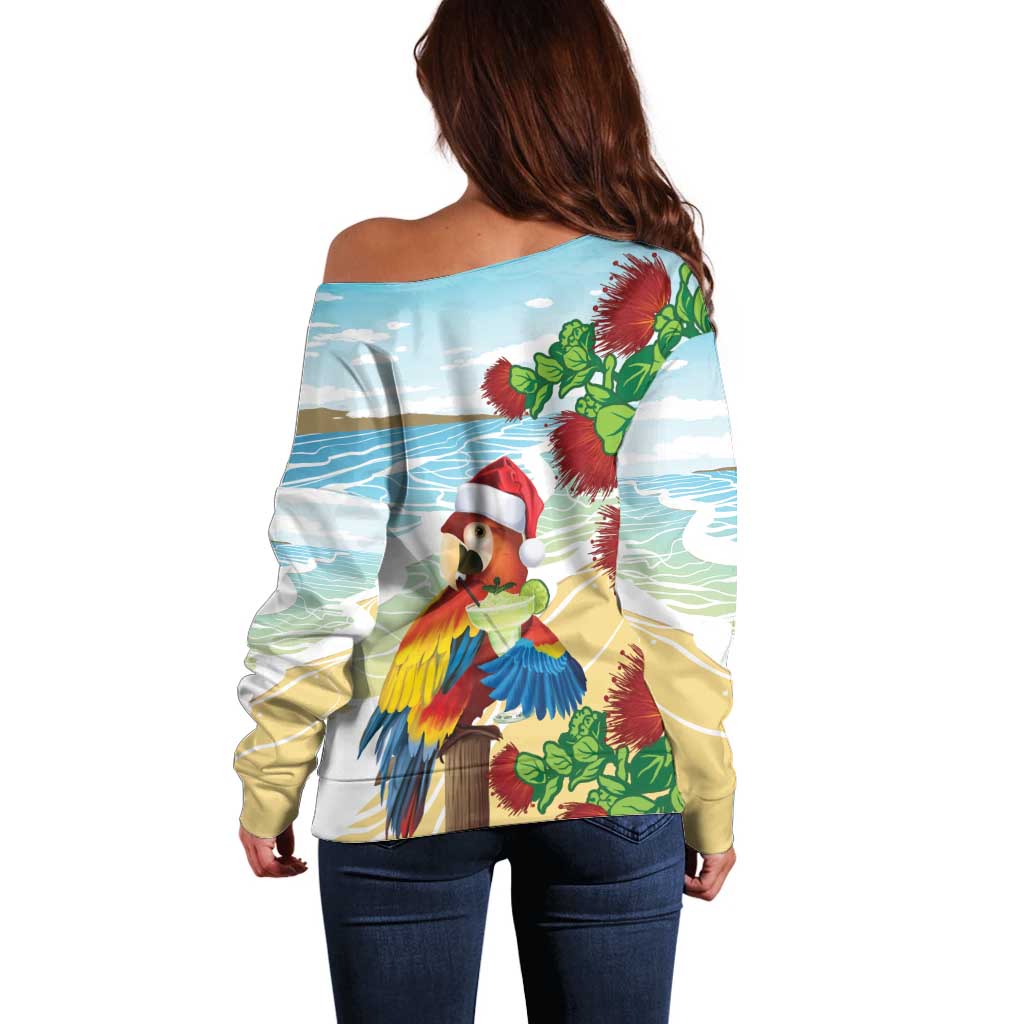 Have A Very Beach Christmas Off Shoulder Sweater Parrot By Lehua Flower LT7 - Polynesian Pride