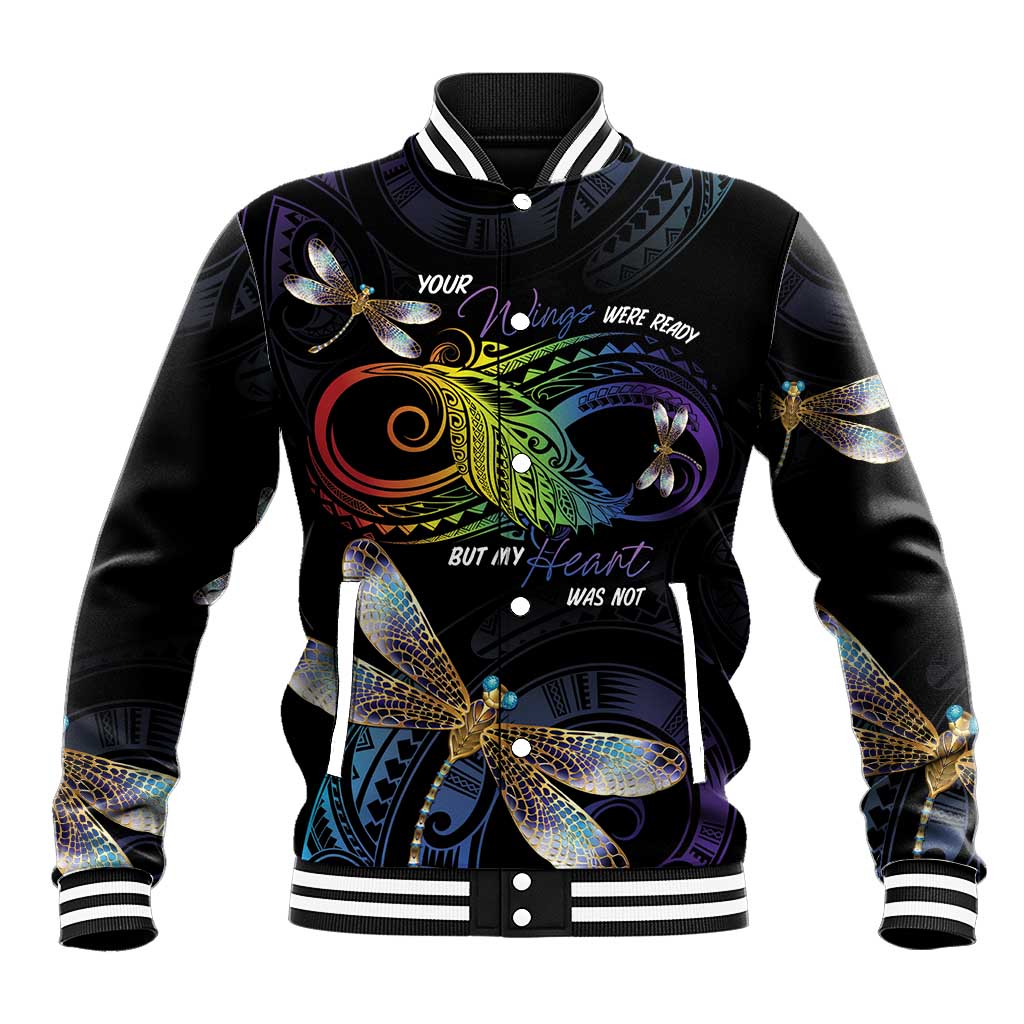 Personalised Polynesian Memorial Baseball Jacket Your Wings Were Ready But My Heart Was Not LT7 Unisex Black - Polynesian Pride