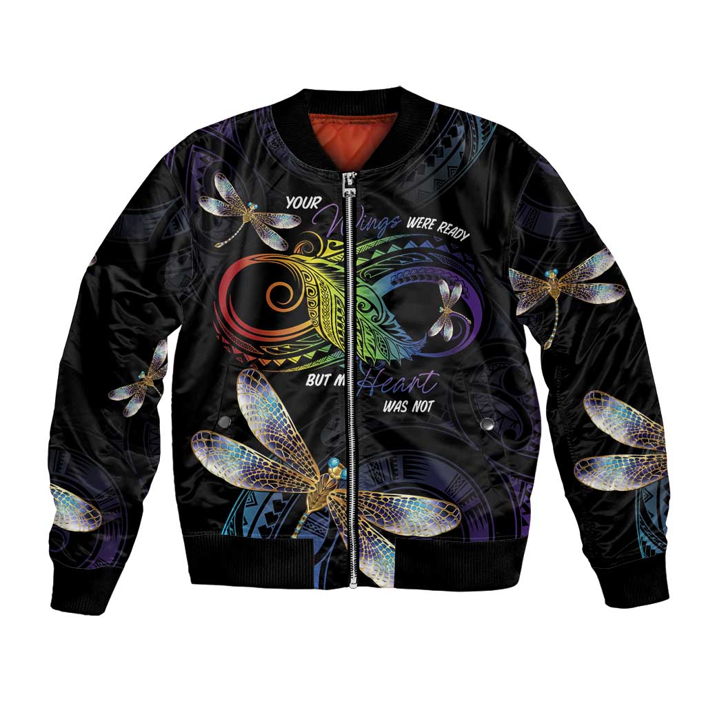 Personalised Polynesian Memorial Bomber Jacket Your Wings Were Ready But My Heart Was Not LT7 Unisex Black - Polynesian Pride