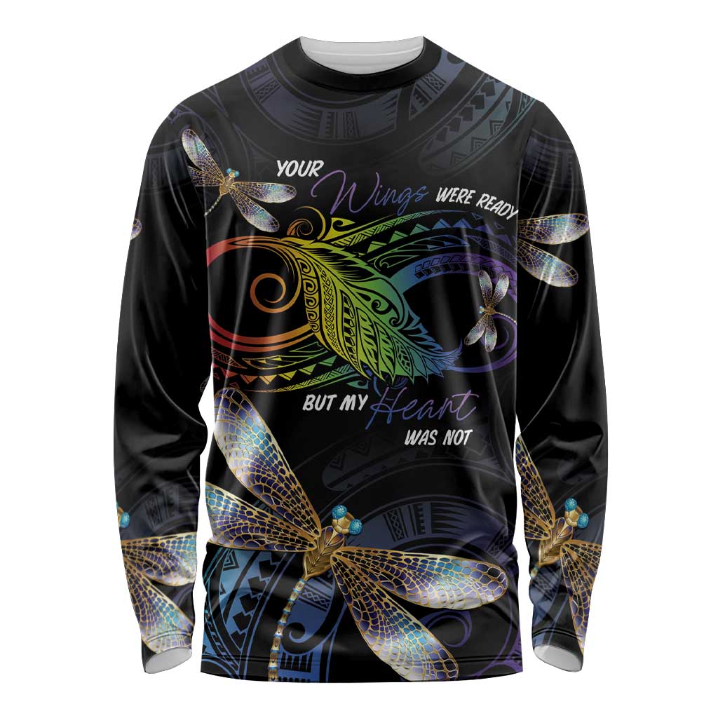Personalised Polynesian Memorial Long Sleeve Shirt Your Wings Were Ready But My Heart Was Not LT7 Unisex Black - Polynesian Pride