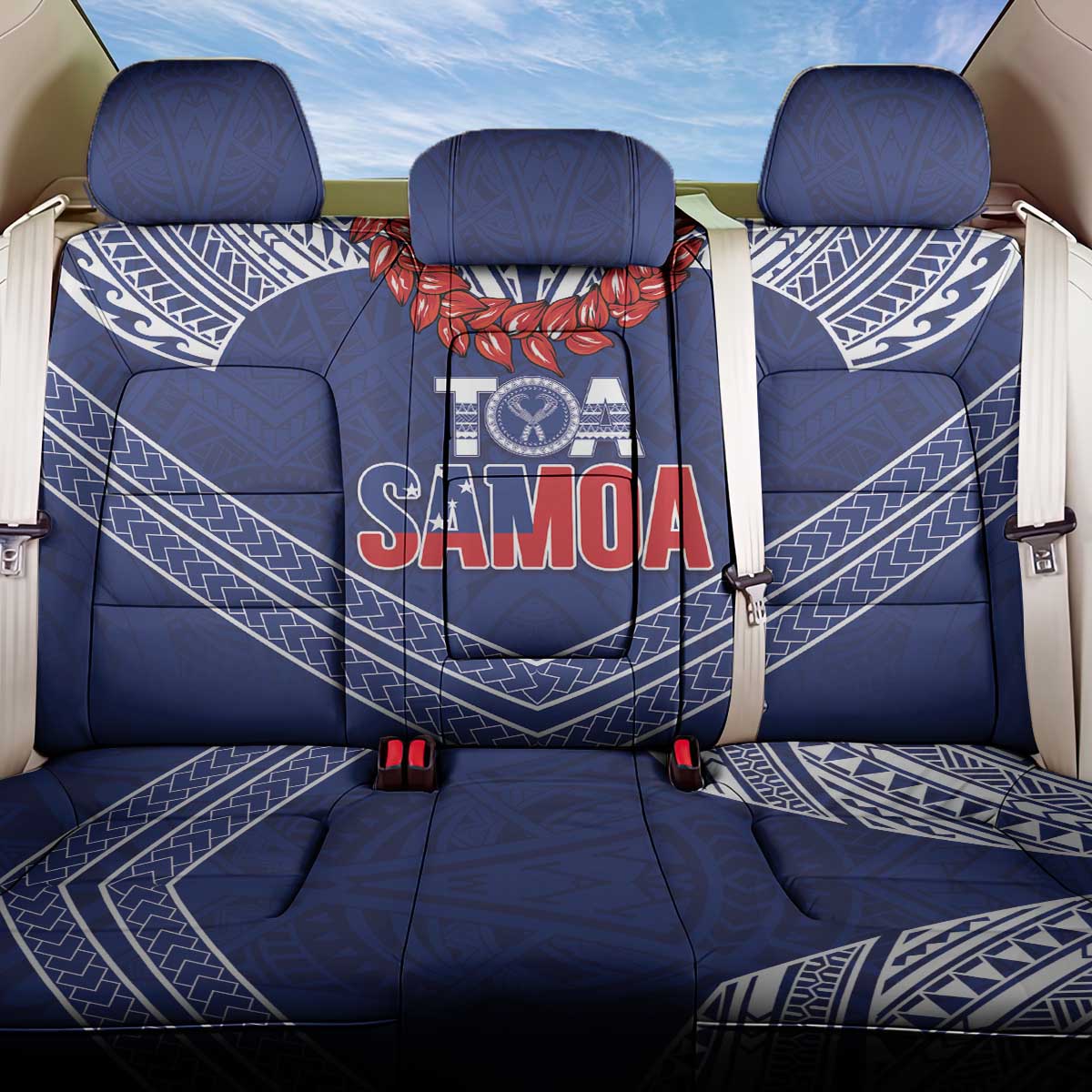 Toa Samoa Rugby Back Car Seat Cover Ulafala Mix Nifo'oti LT7 One Size Blue - Polynesian Pride