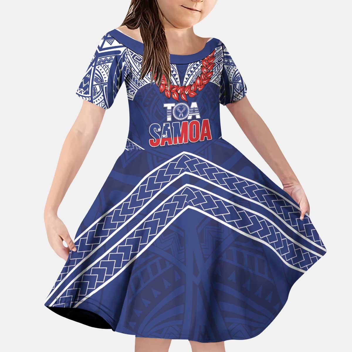 Toa Samoa Rugby Custom Kid Short Sleeve Dress Ulafala Mix Nifo'oti LT7 KID Blue - Polynesian Pride