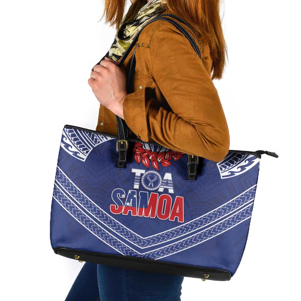 Toa Samoa Rugby Leather Tote Bag Ulafala Mix Nifo'oti LT7 Blue - Polynesian Pride