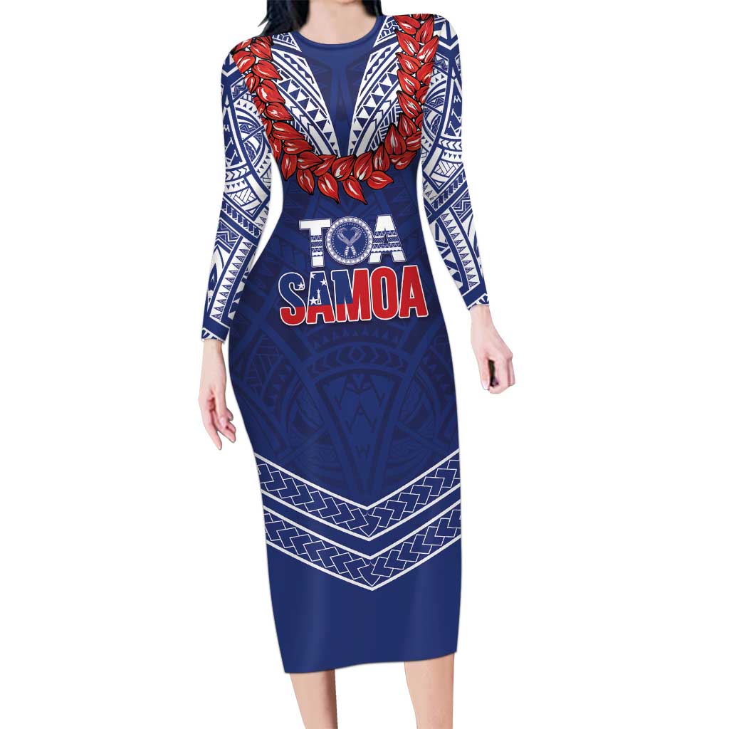 Toa Samoa Rugby Custom Long Sleeve Bodycon Dress Ulafala Mix Nifo'oti LT7 Long Dress Blue - Polynesian Pride