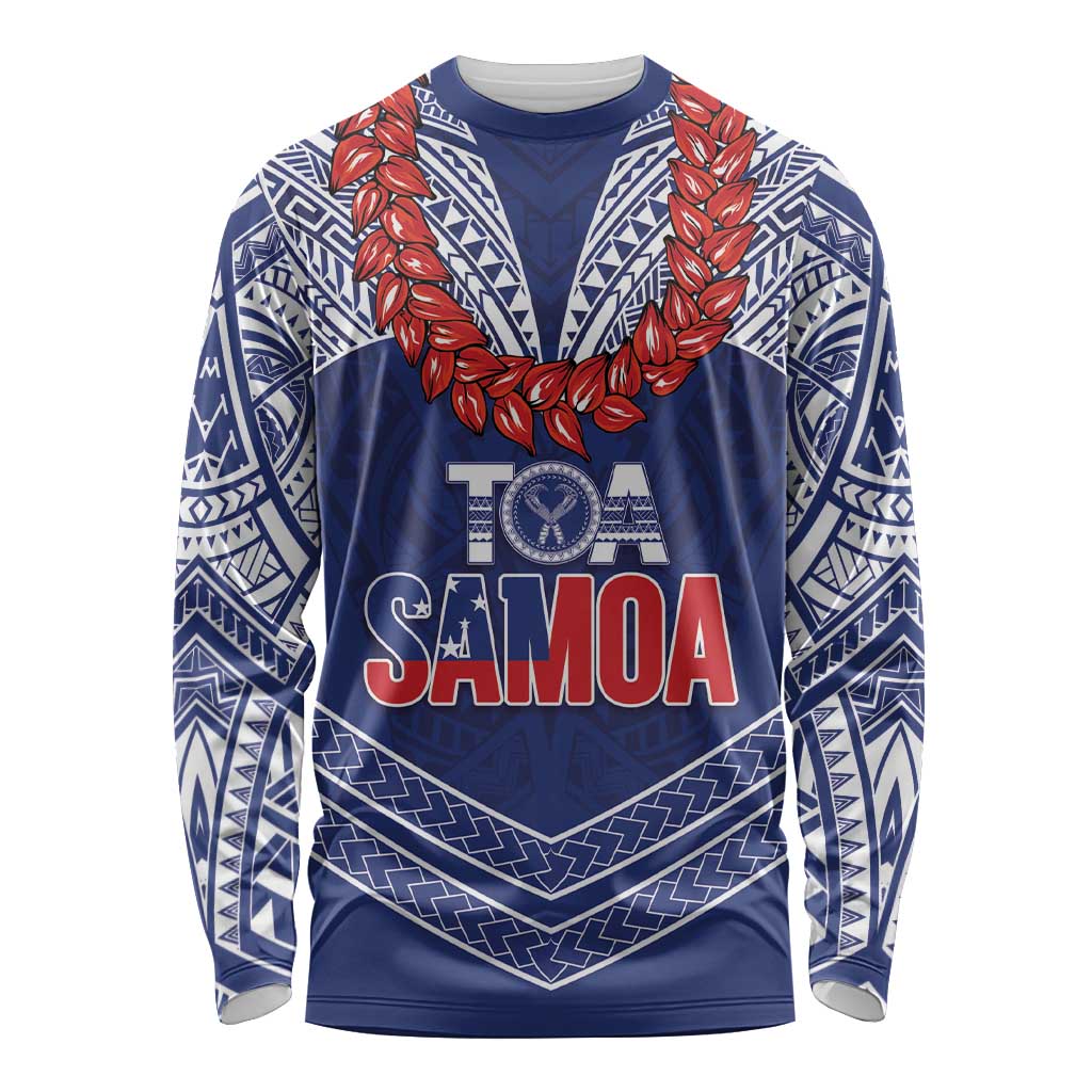 Toa Samoa Rugby Custom Long Sleeve Shirt Ulafala Mix Nifo'oti LT7 Unisex Blue - Polynesian Pride