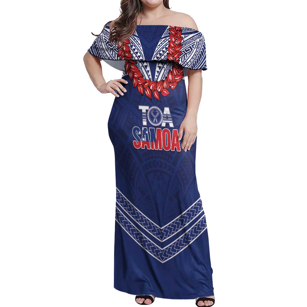 Toa Samoa Rugby Custom Off Shoulder Maxi Dress Ulafala Mix Nifo'oti LT7 Women Blue - Polynesian Pride