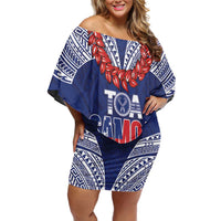 Toa Samoa Rugby Custom Off Shoulder Short Dress Ulafala Mix Nifo'oti LT7 Women Blue - Polynesian Pride
