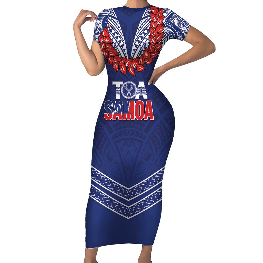 Toa Samoa Rugby Custom Short Sleeve Bodycon Dress Ulafala Mix Nifo'oti LT7 Long Dress Blue - Polynesian Pride