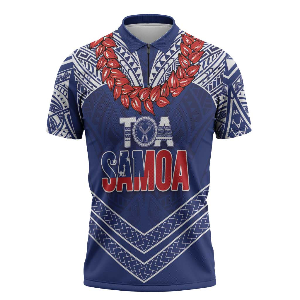 Toa Samoa Rugby Custom Zipper Polo Shirt Ulafala Mix Nifo'oti LT7 Blue - Polynesian Pride