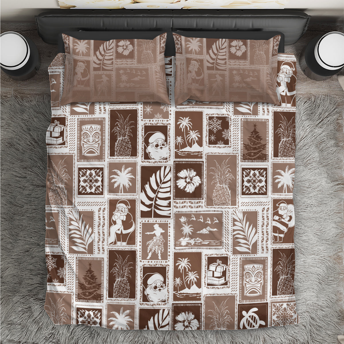 Hawaii Christmas Retro Patchwork Bedding Set Brown LT7 Brown - Polynesian Pride