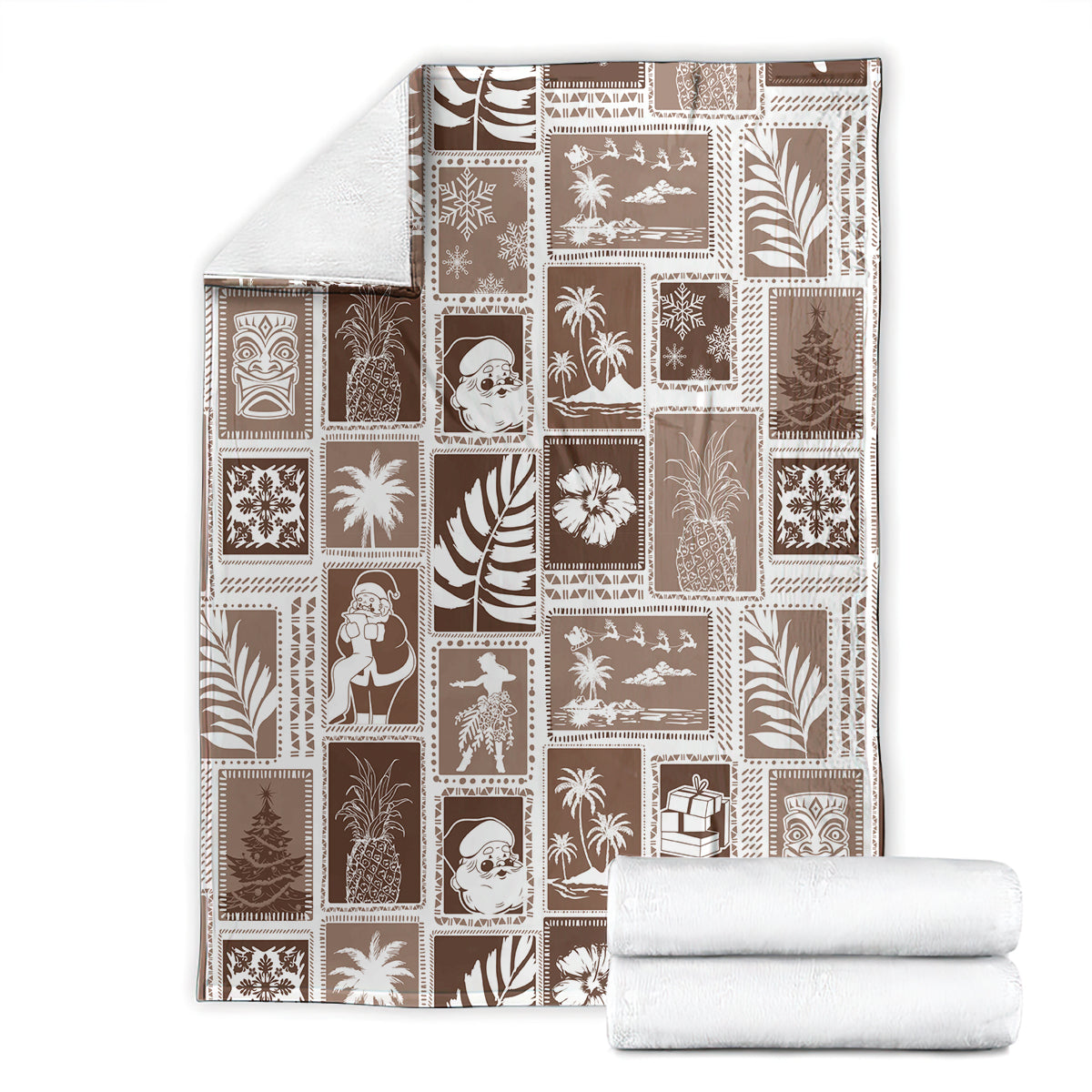 Hawaii Christmas Retro Patchwork Blanket Brown LT7 - Polynesian Pride