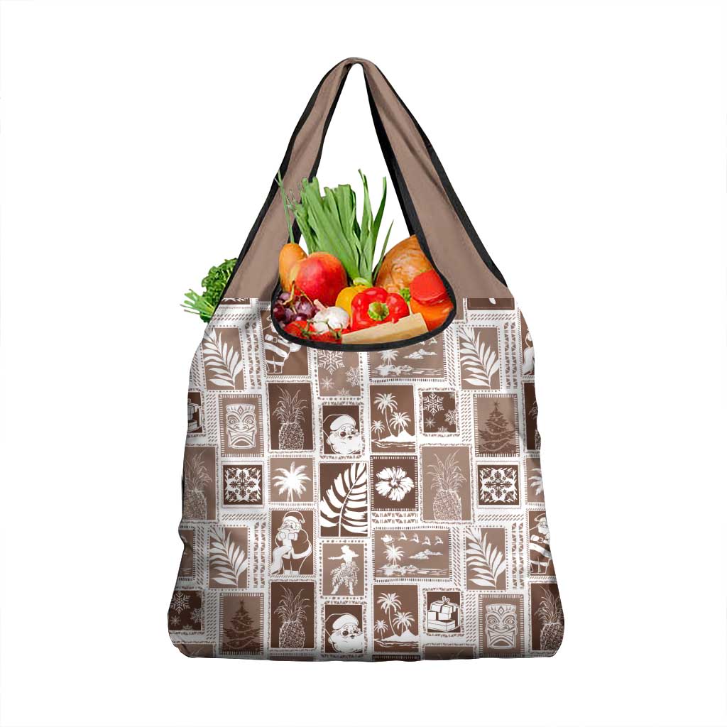 Hawaii Christmas Retro Patchwork Grocery Bag Brown