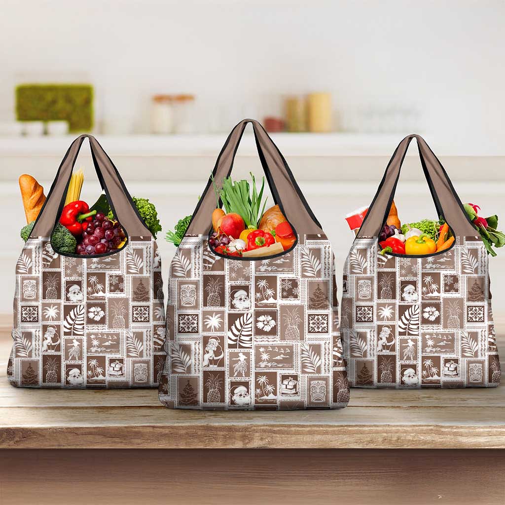 Hawaii Christmas Retro Patchwork Grocery Bag Brown LT7 3-pack One Size Brown - Polynesian Pride