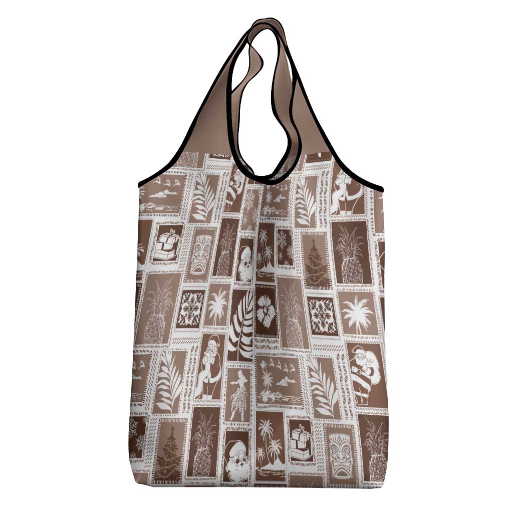 Hawaii Christmas Retro Patchwork Grocery Bag Brown LT7 - Polynesian Pride