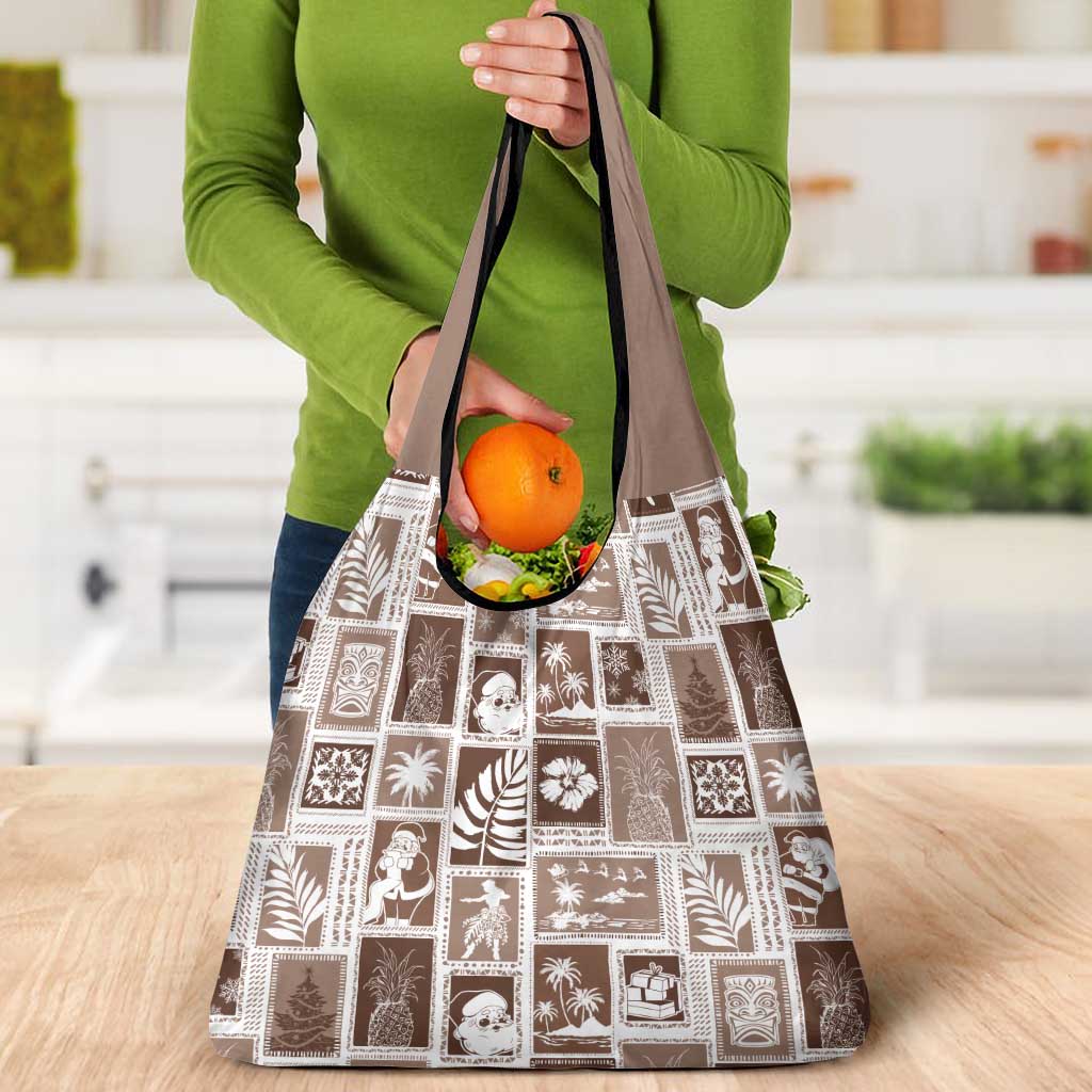Hawaii Christmas Retro Patchwork Grocery Bag Brown LT7 - Polynesian Pride
