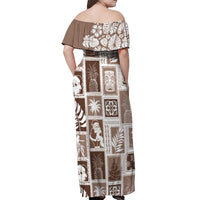 Hawaii Christmas Retro Patchwork Off Shoulder Maxi Dress Brown LT7 - Polynesian Pride