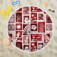 Hawaii Christmas Retro Patchwork Beach Blanket Red LT7 One Size 150cm Red - Polynesian Pride