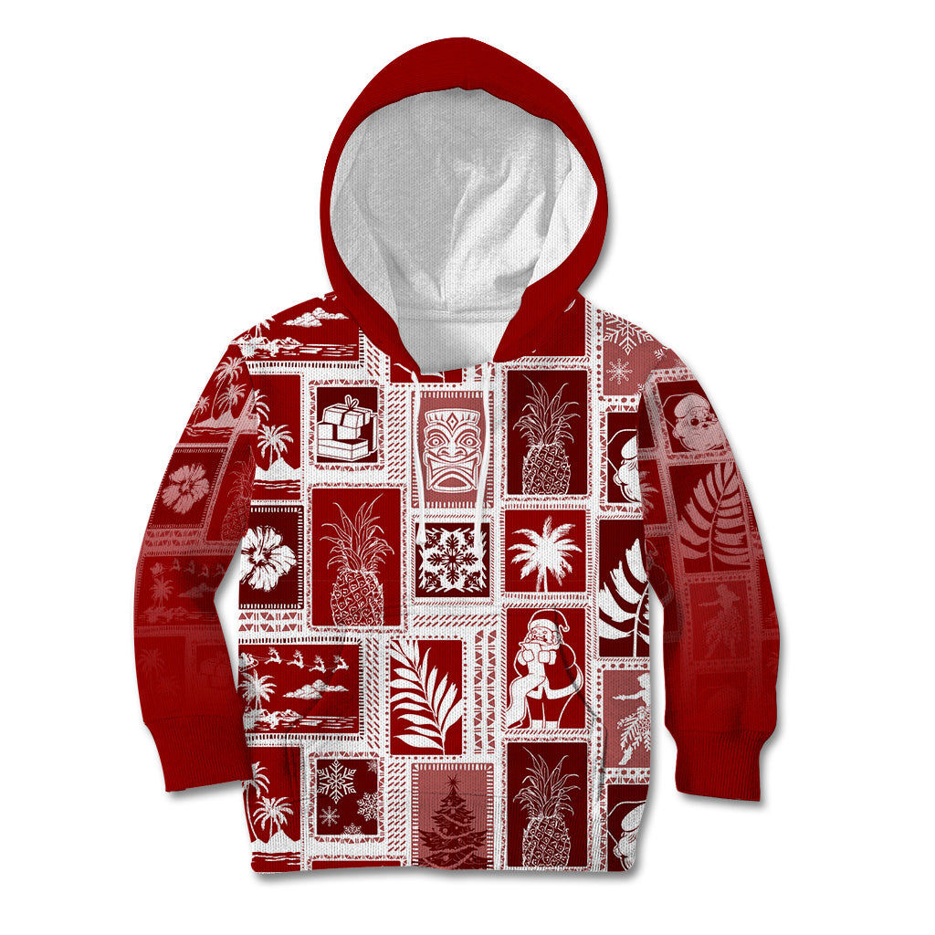 Hawaii Christmas Retro Patchwork Kid Hoodie Red LT7 Red - Polynesian Pride