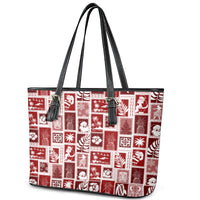 Hawaii Christmas Retro Patchwork Leather Tote Bag Red LT7 - Polynesian Pride