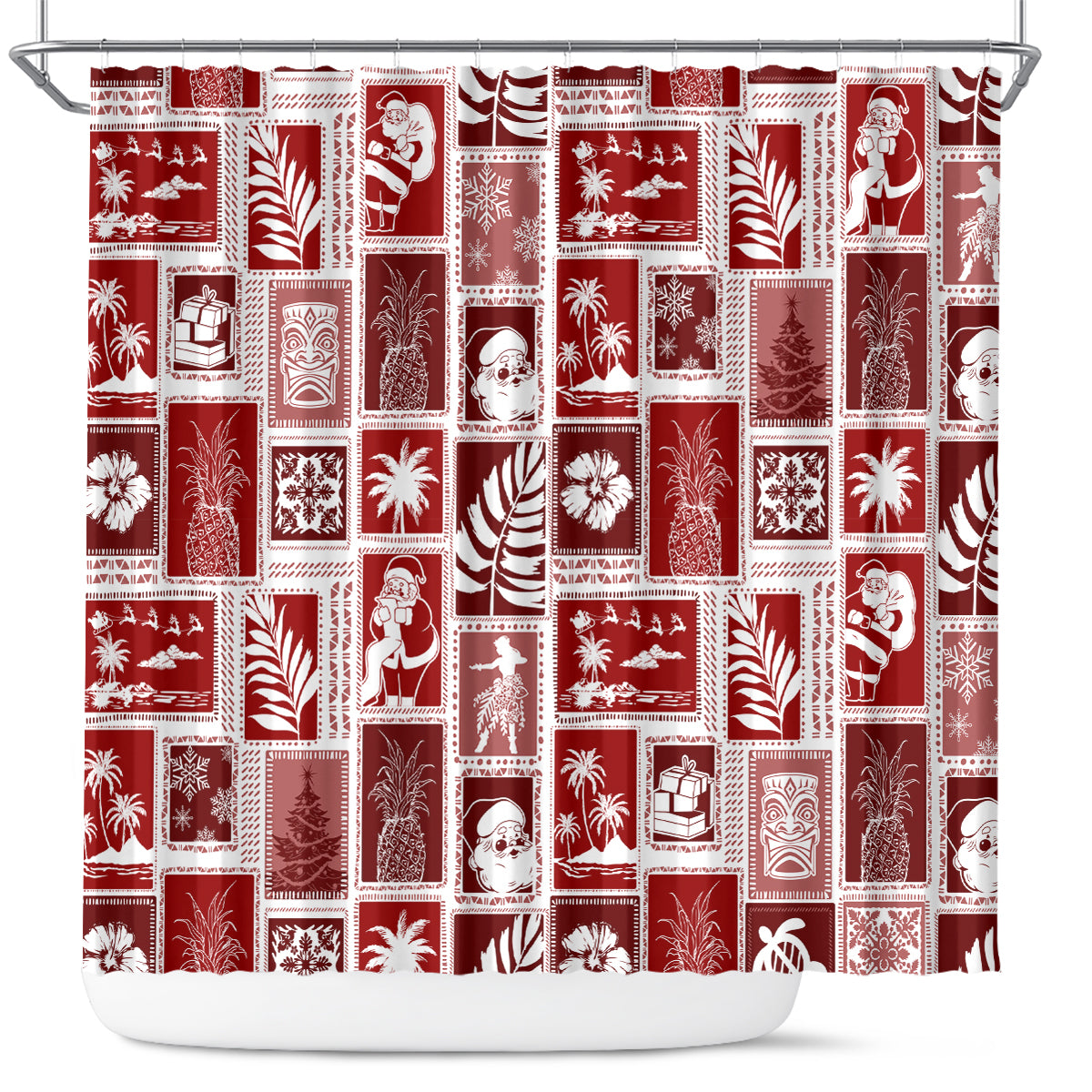 Hawaii Christmas Retro Patchwork Shower Curtain Red LT7 Red - Polynesian Pride