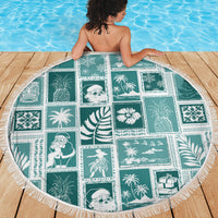 Hawaii Christmas Retro Patchwork Beach Blanket Teal LT7 - Polynesian Pride