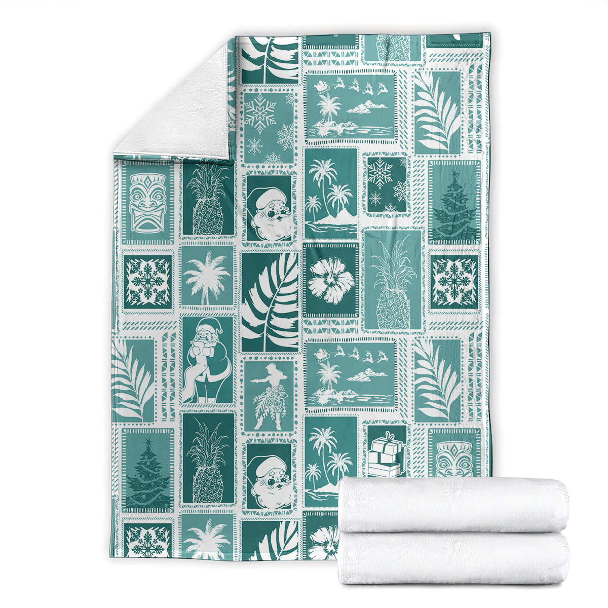 Hawaii Christmas Retro Patchwork Blanket Teal LT7 - Polynesian Pride