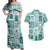 Hawaii Christmas Retro Patchwork Couples Matching Off Shoulder Maxi Dress and Hawaiian Shirt Teal LT7 Teal - Polynesian Pride