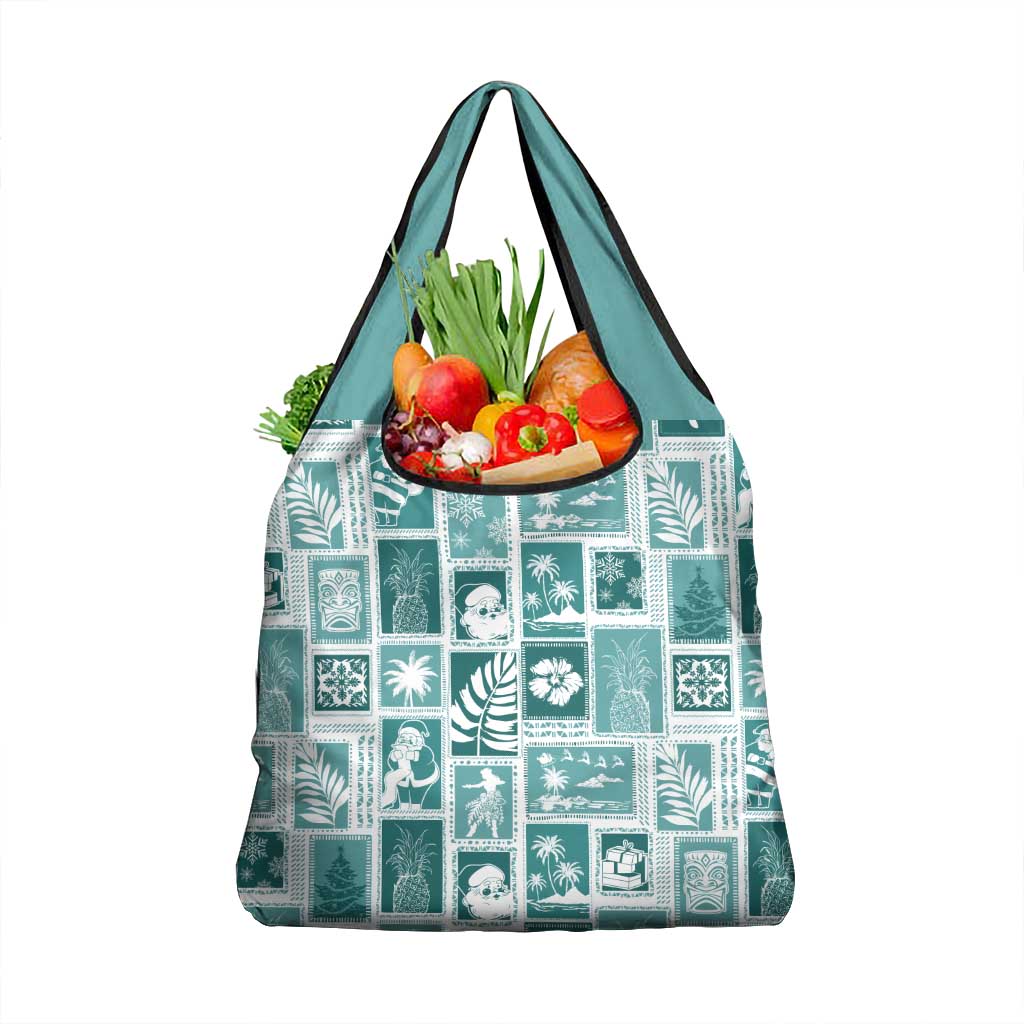 Hawaii Christmas Retro Patchwork Grocery Bag Teal LT7 1-pack One Size Teal - Polynesian Pride