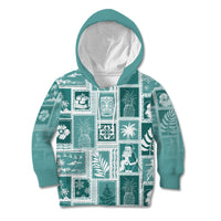 Hawaii Christmas Retro Patchwork Kid Hoodie Teal LT7 Teal - Polynesian Pride