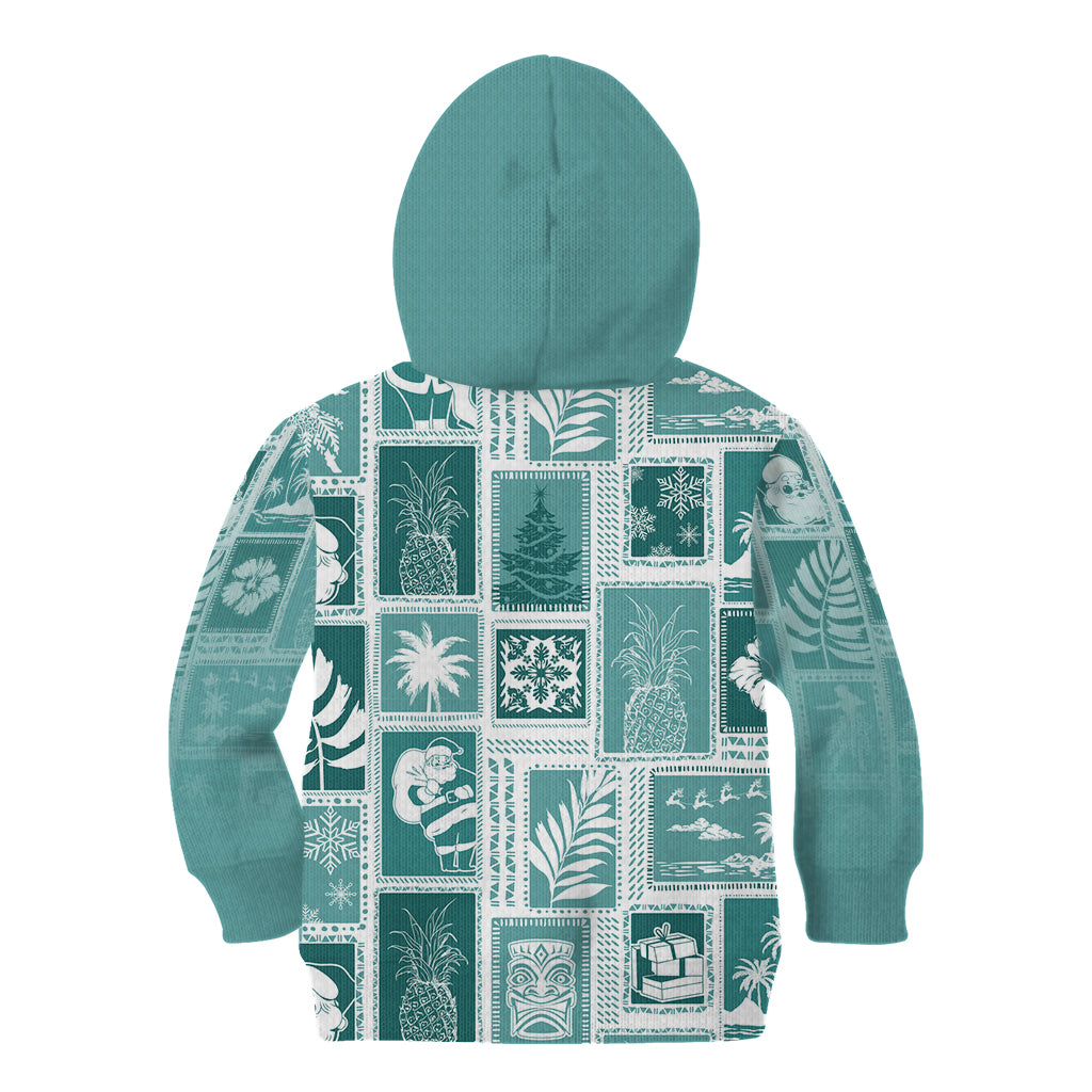 Hawaii Christmas Retro Patchwork Kid Hoodie Teal LT7 - Polynesian Pride