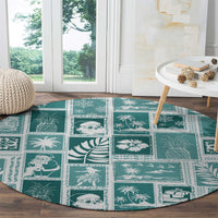 Hawaii Christmas Retro Patchwork Round Carpet Teal LT7 - Polynesian Pride