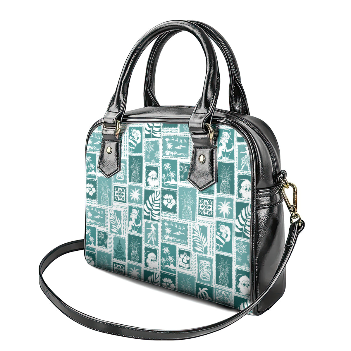 Hawaii Christmas Retro Patchwork Shoulder Handbag Teal LT7 - Polynesian Pride