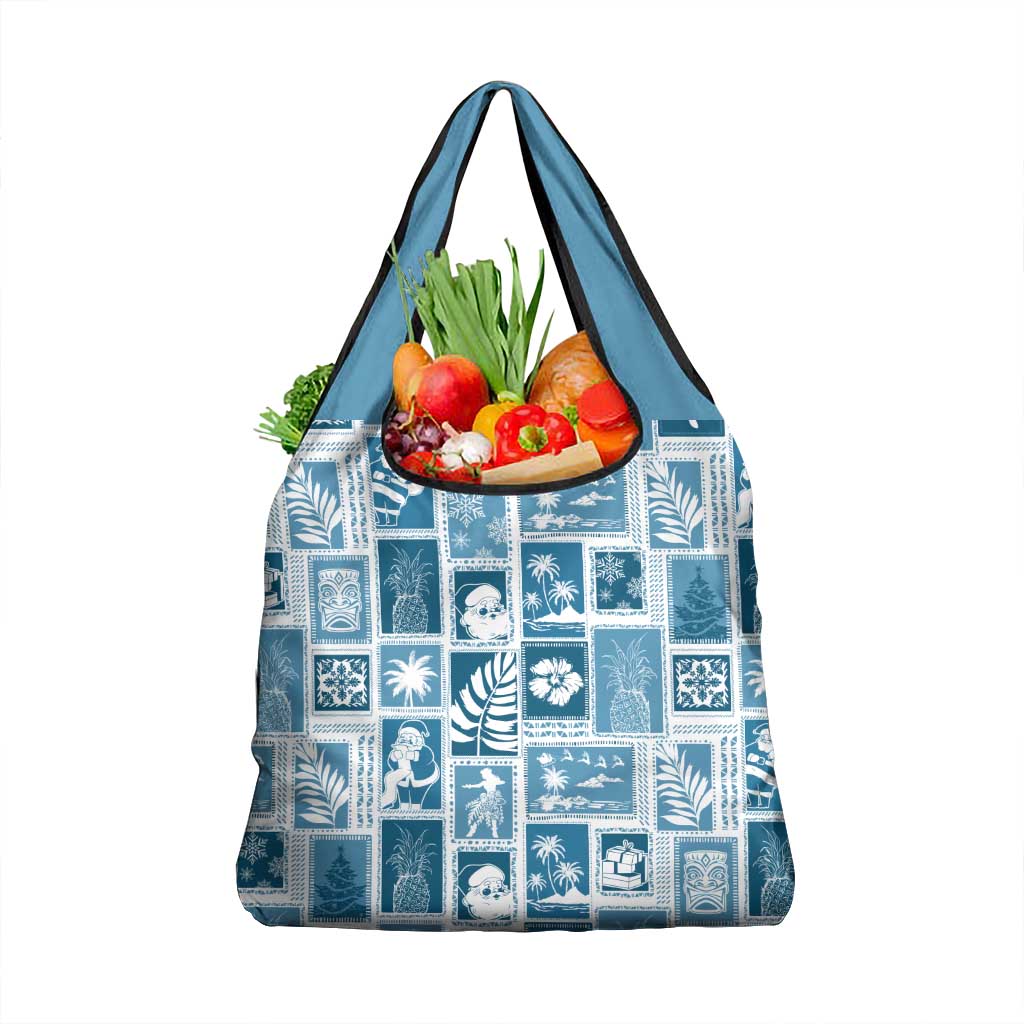 Hawaii Christmas Retro Patchwork Grocery Bag Aquamarine