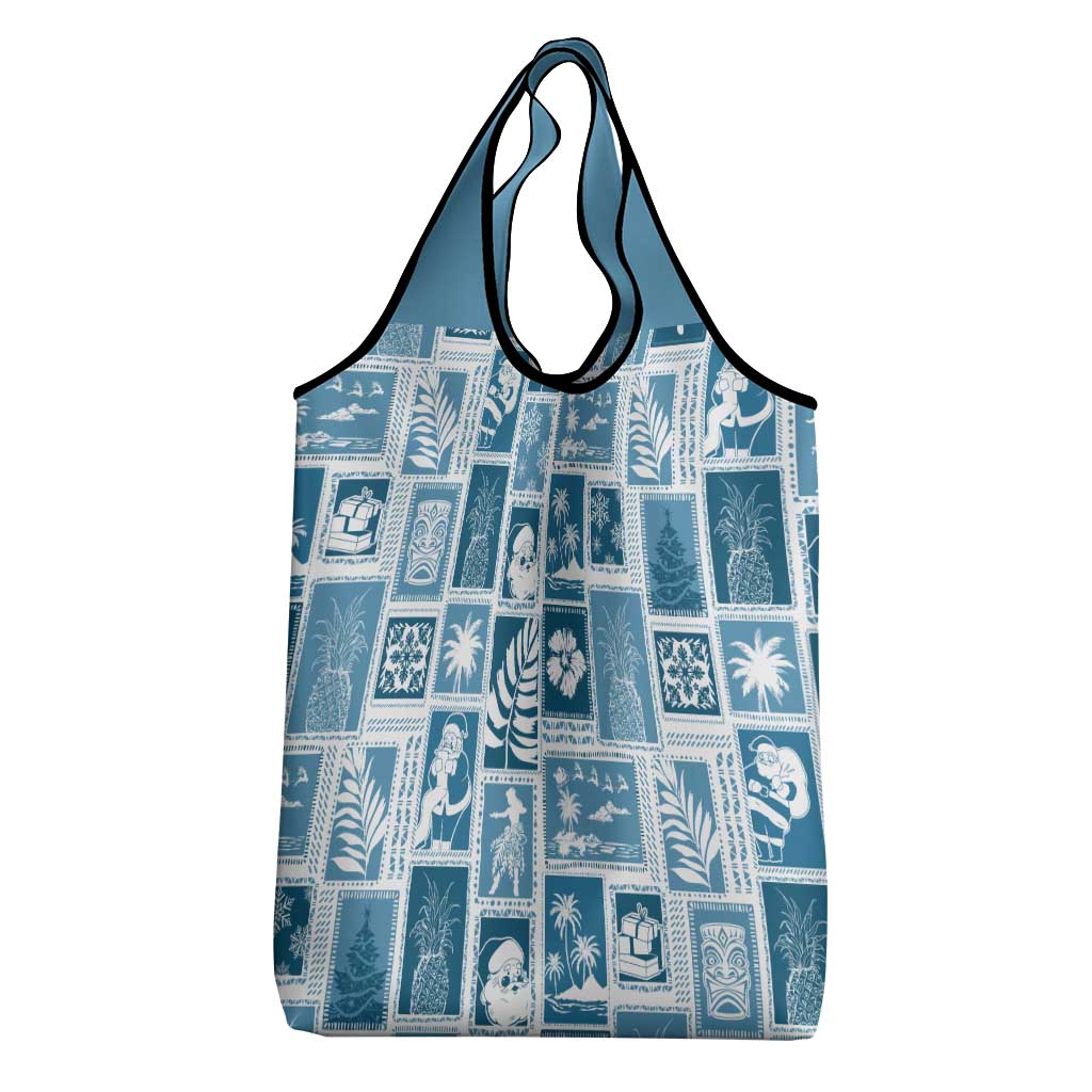 Hawaii Christmas Retro Patchwork Grocery Bag Aquamarine LT7 - Polynesian Pride