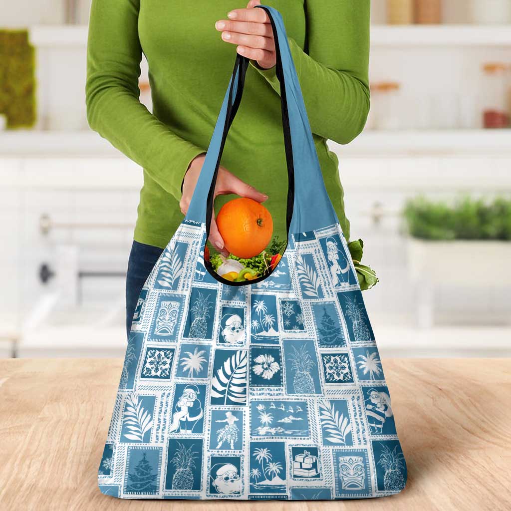 Hawaii Christmas Retro Patchwork Grocery Bag Aquamarine LT7 - Polynesian Pride
